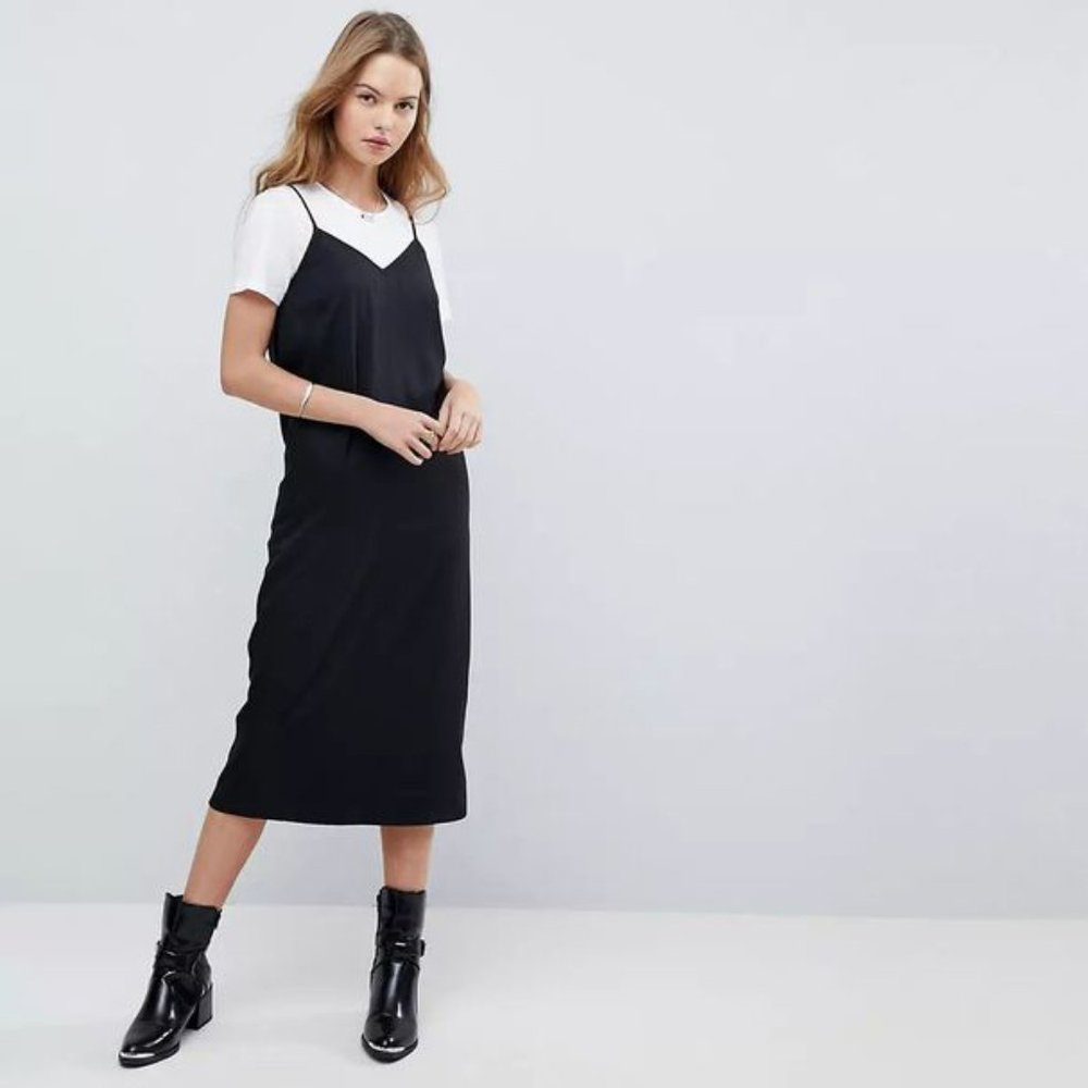 ASOS DESIGN Midi Cami Slip Dress in black